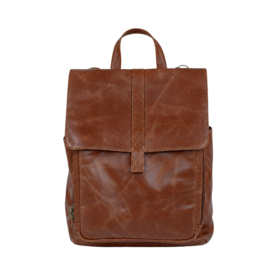 Luxury Leather Baby Backpack in Brown with Changing Mat & Stroller Straps