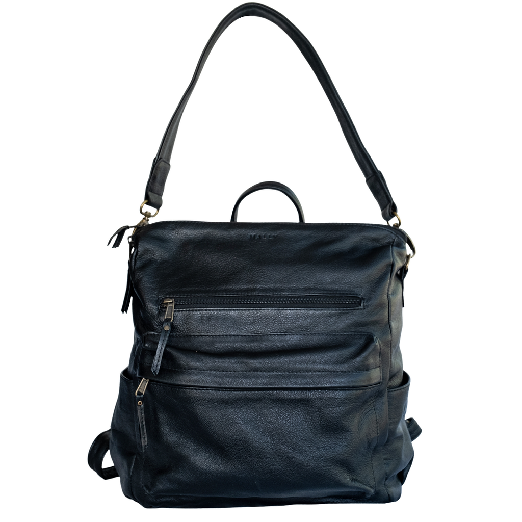 Ladies black leather backpack handbag sales