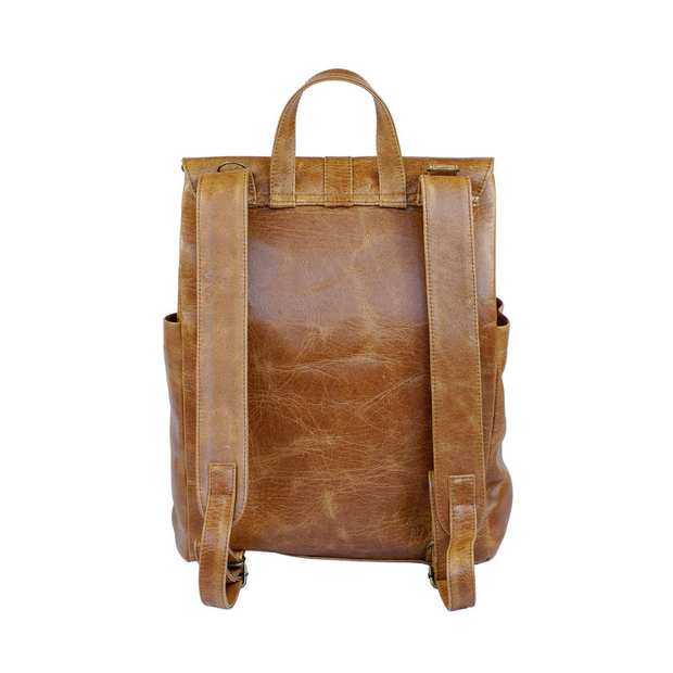 Luxury Leather Baby Backpack in Toffee with Changing Mat & Stroller Straps