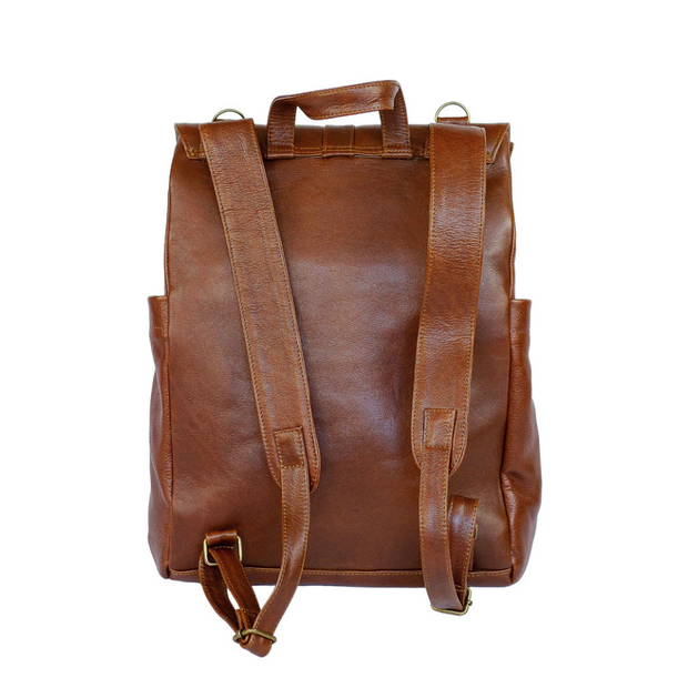 Luxury Leather Baby Backpack in Brown with Changing Mat & Stroller Straps