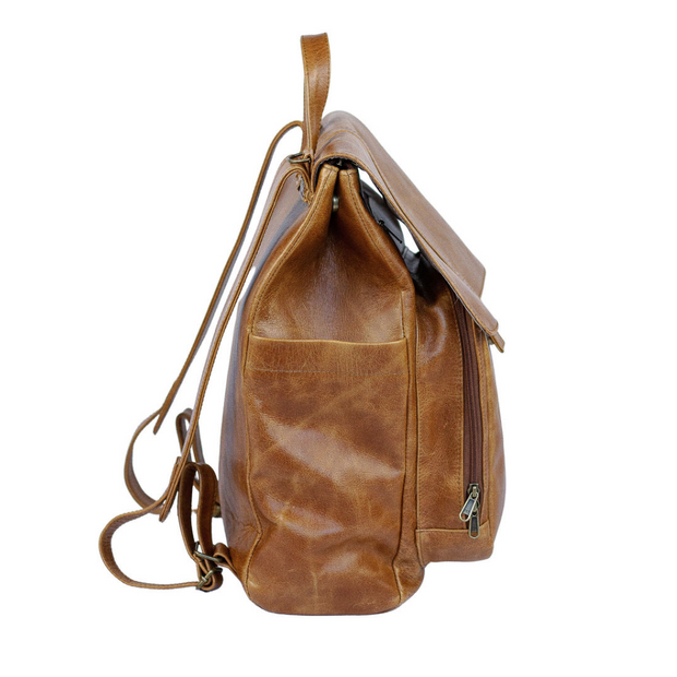 Luxury Leather Baby Backpack in Toffee with Changing Mat Stroller St Mally SA
