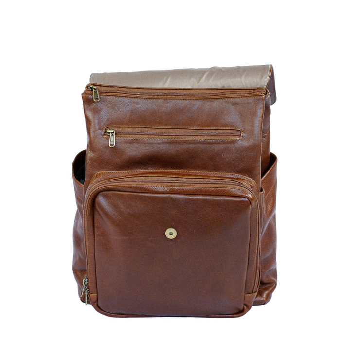 Luxury Leather Baby Backpack in Brown with Changing Mat & Stroller Straps