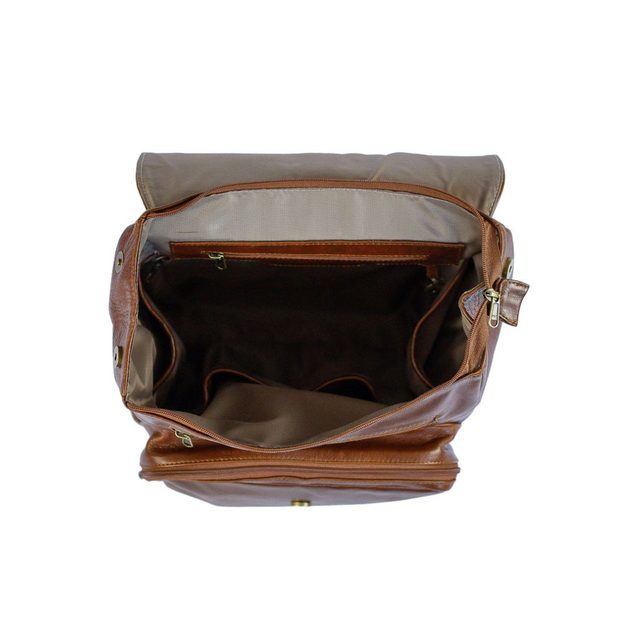 Luxury Leather Baby Backpack in Brown with Changing Mat & Stroller Straps