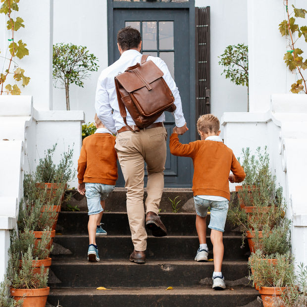 Luxury Leather Baby Backpack in Brown with Changing Mat Stroller Str Mally SA