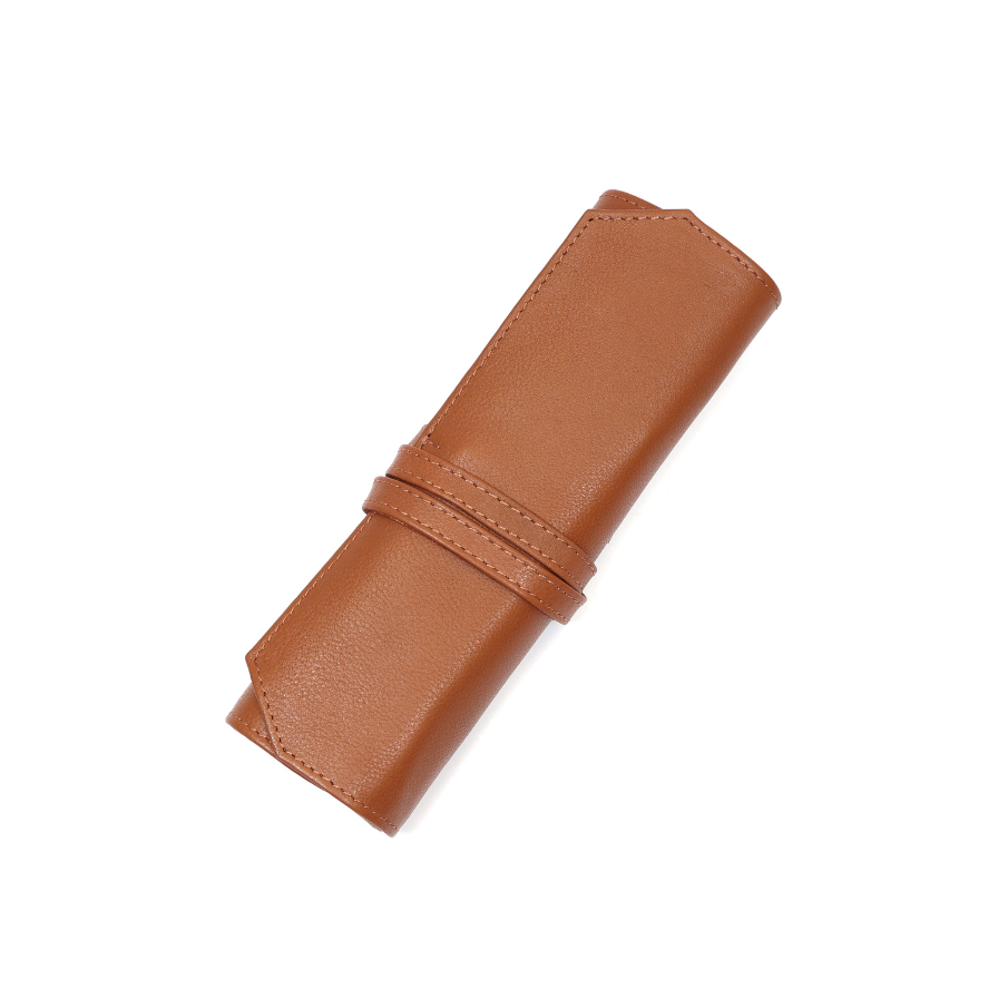 Blake Leather Tech Roll Pouch in Tan