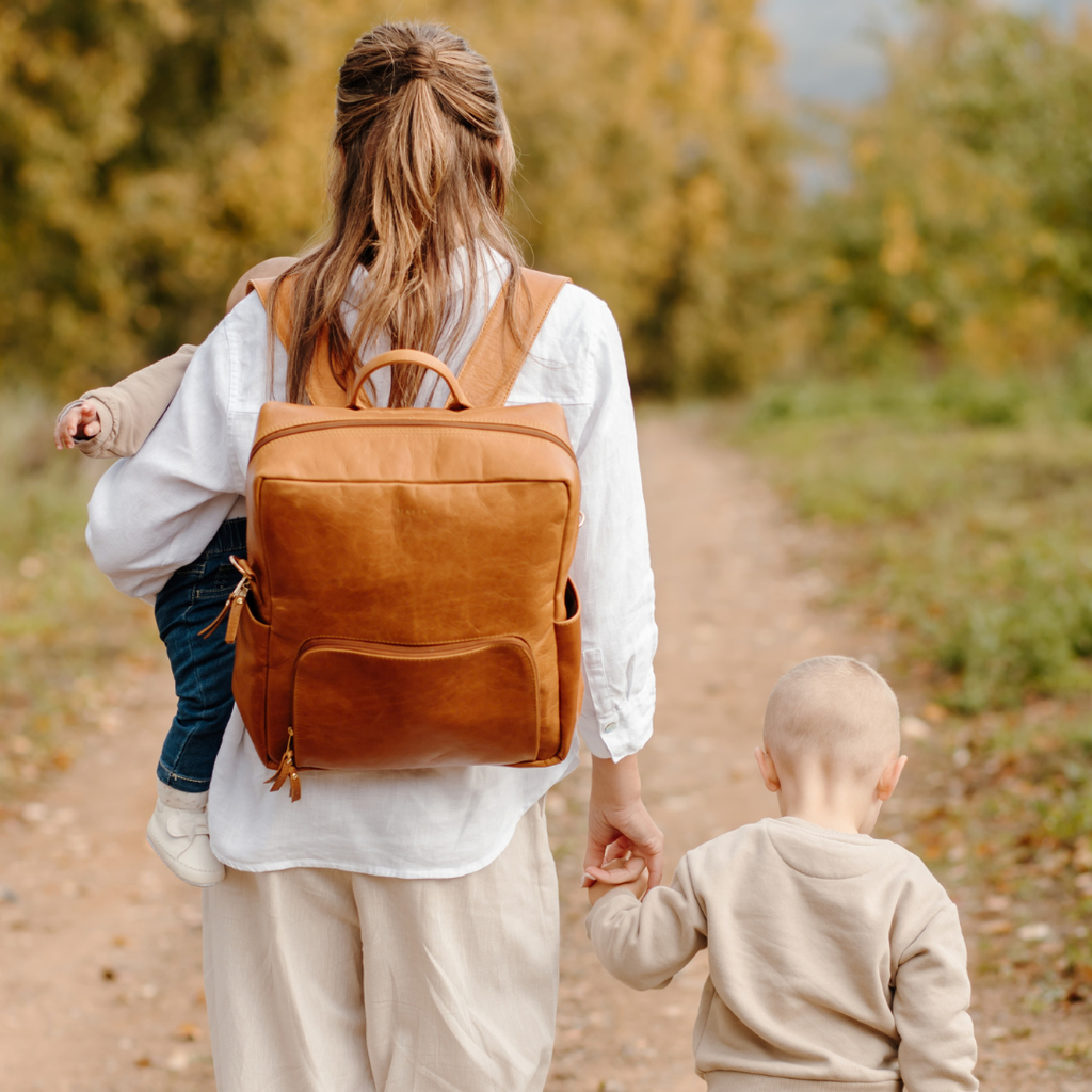Journey Leather Baby Backpack in Toffee