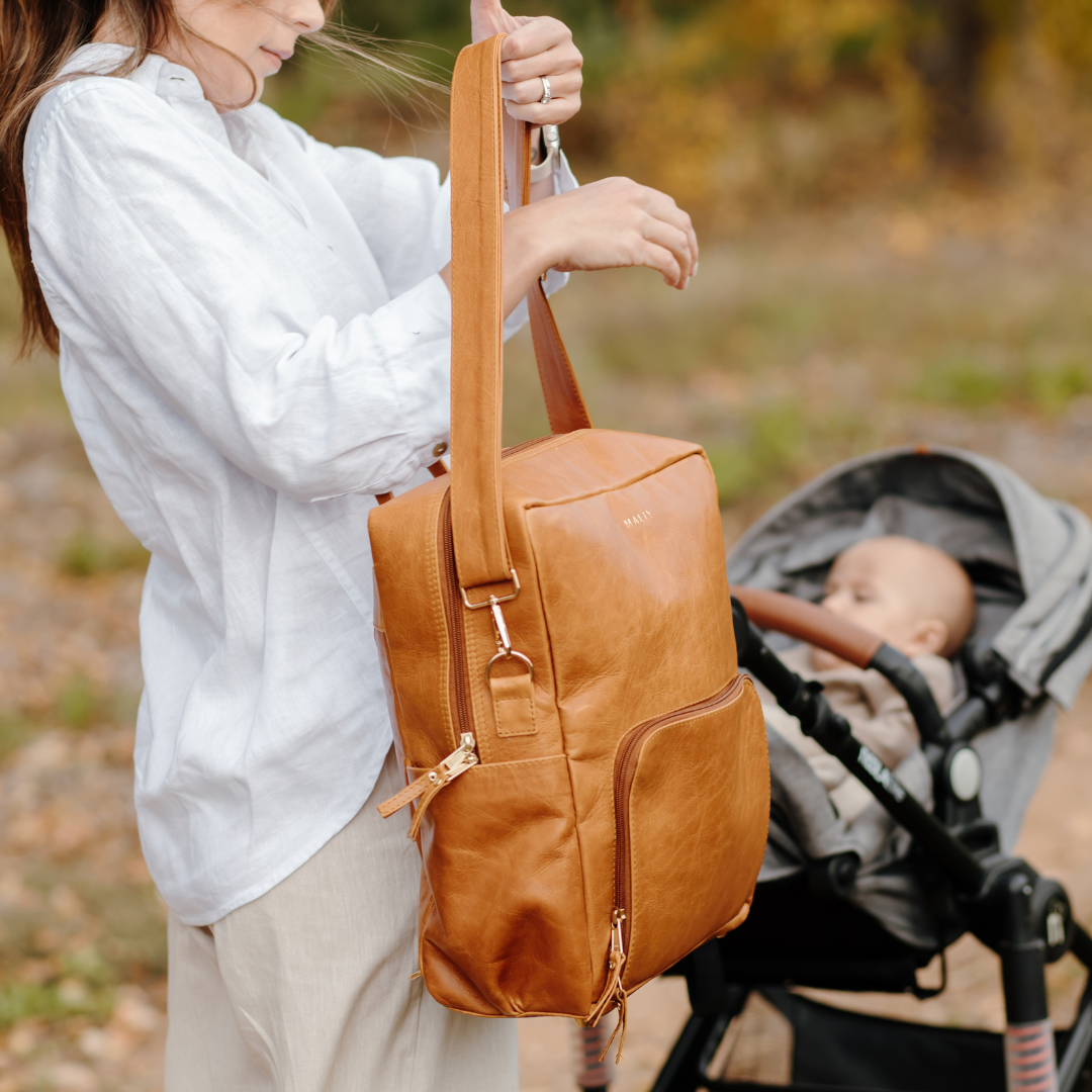 Journey Leather Baby Backpack in Toffee