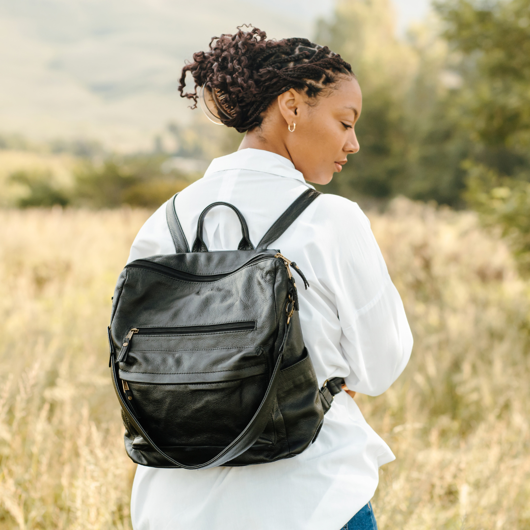 Ladies Leather Backpack in Black