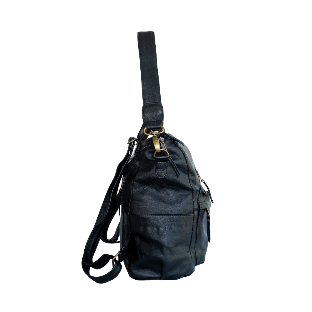 Ladies Leather Backpack in Black