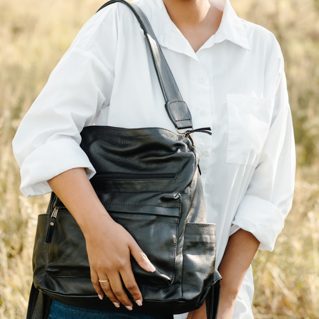 Ladies Leather Backpack in Black