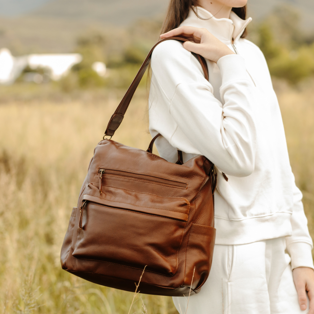 Ladies Leather Backpack in Brown