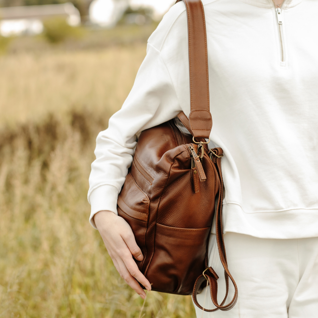 Ladies Leather Backpack in Brown