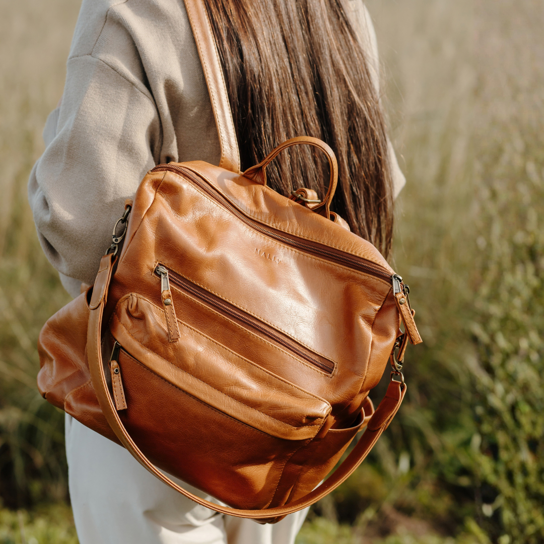 Ladies Leather Backpack in Toffee