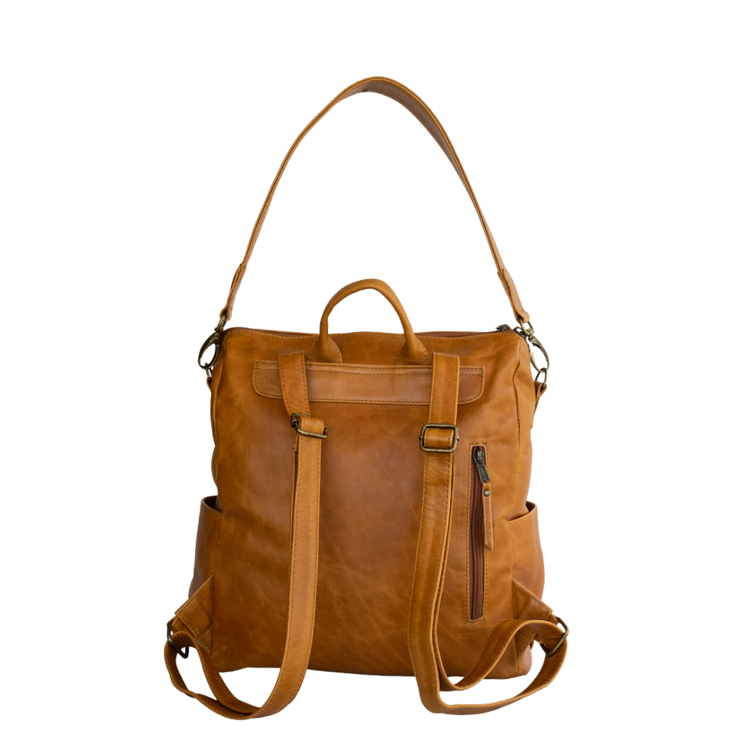 Ladies Leather Backpack in Toffee