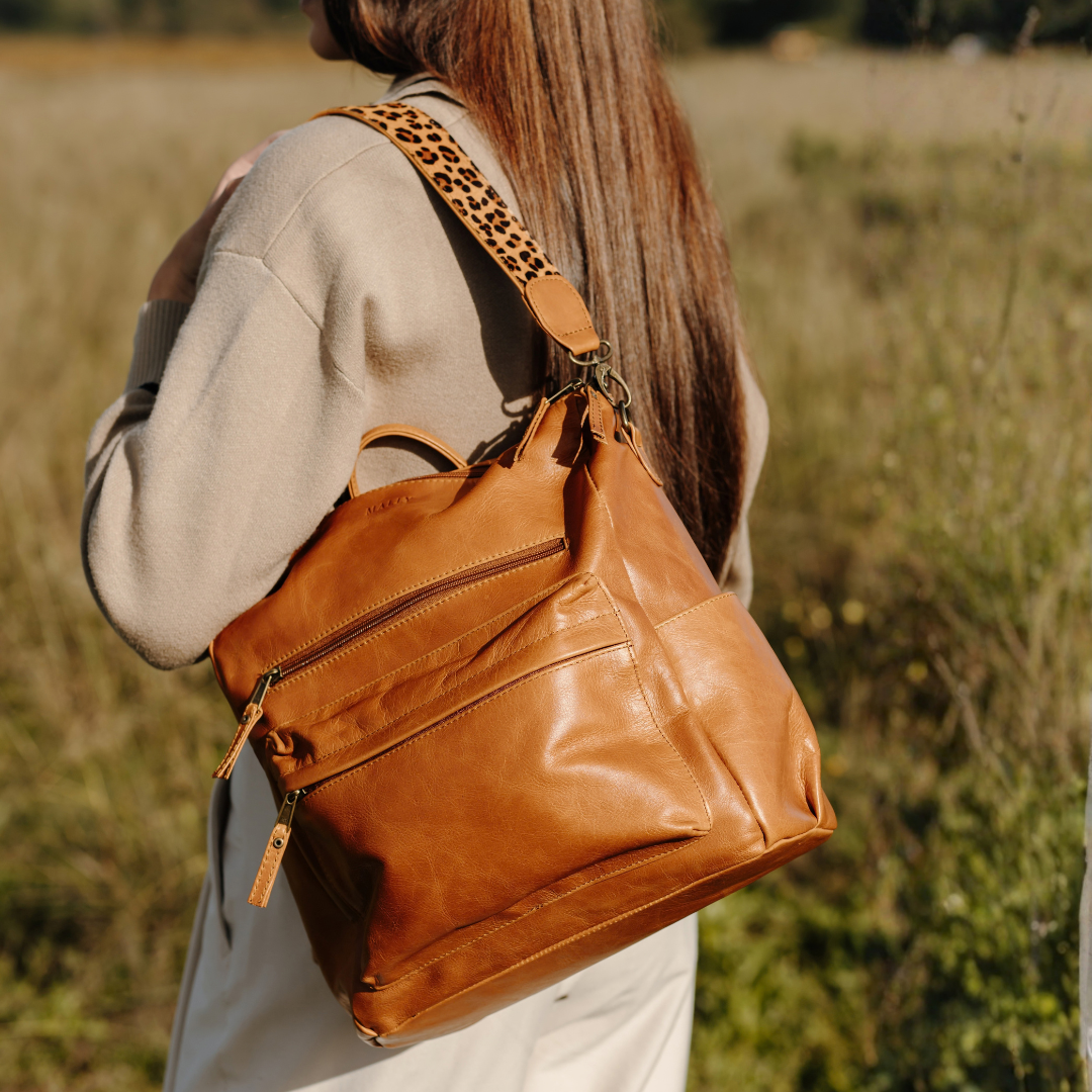 Ladies Leather Backpack in Toffee