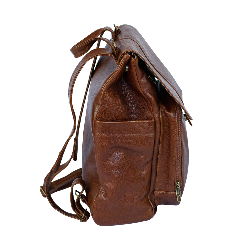 Luxury Leather Baby Backpack in Brown with Changing Mat & Stroller Straps