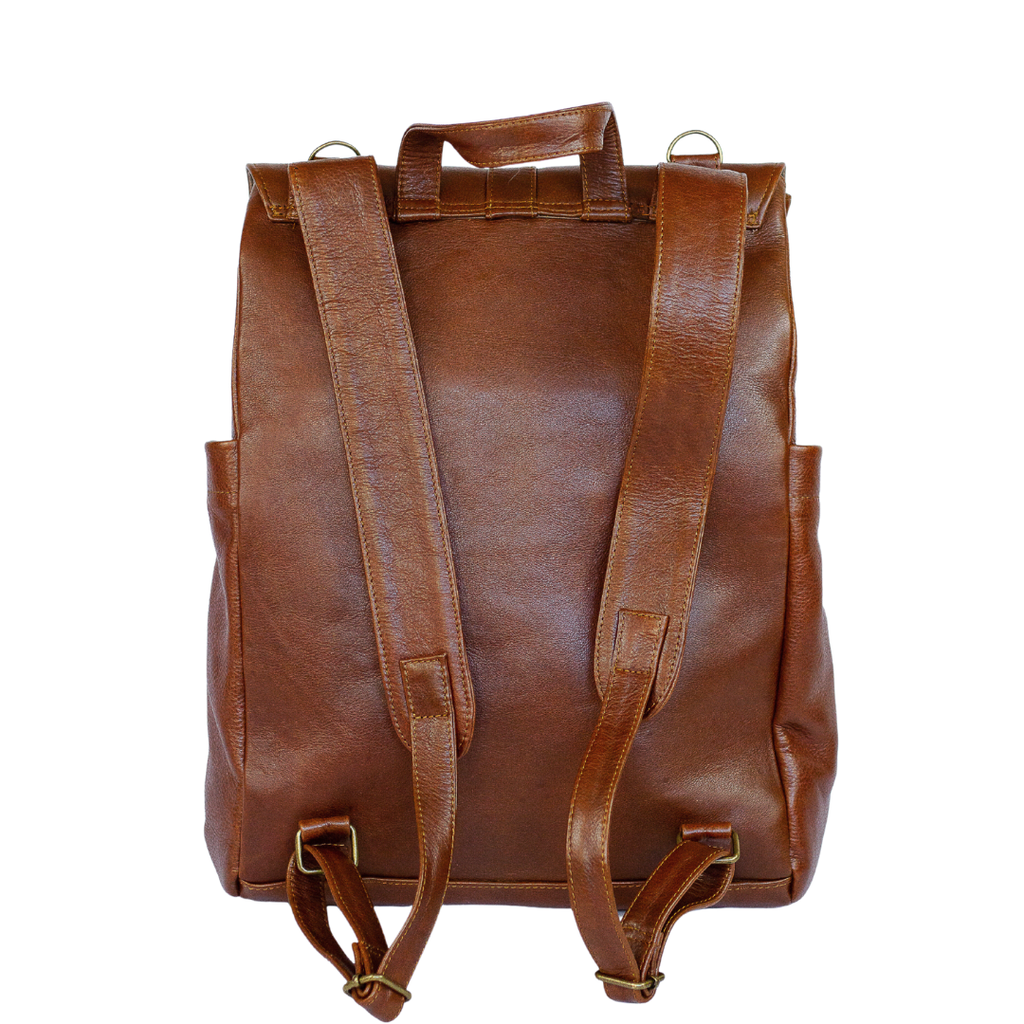 Luxury Leather Baby Backpack in Brown with Changing Mat & Stroller Straps