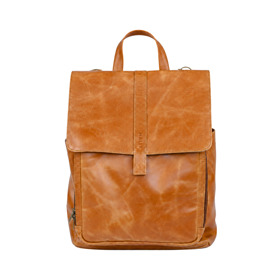 Luxury Leather Baby Backpack in Toffee with Changing Mat & Stroller Straps