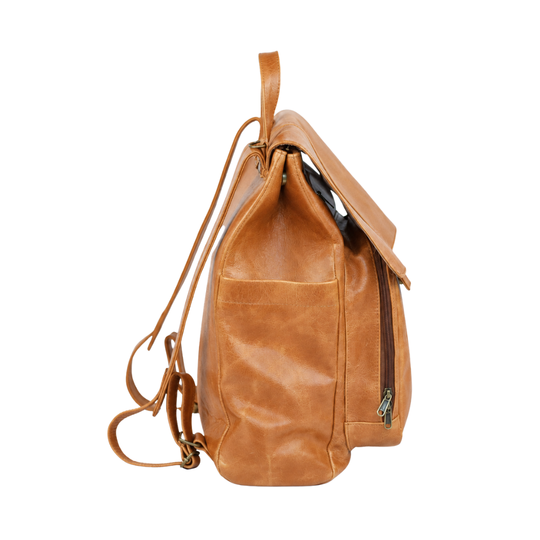 Luxury Leather Baby Backpack in Toffee with Changing Mat & Stroller Straps