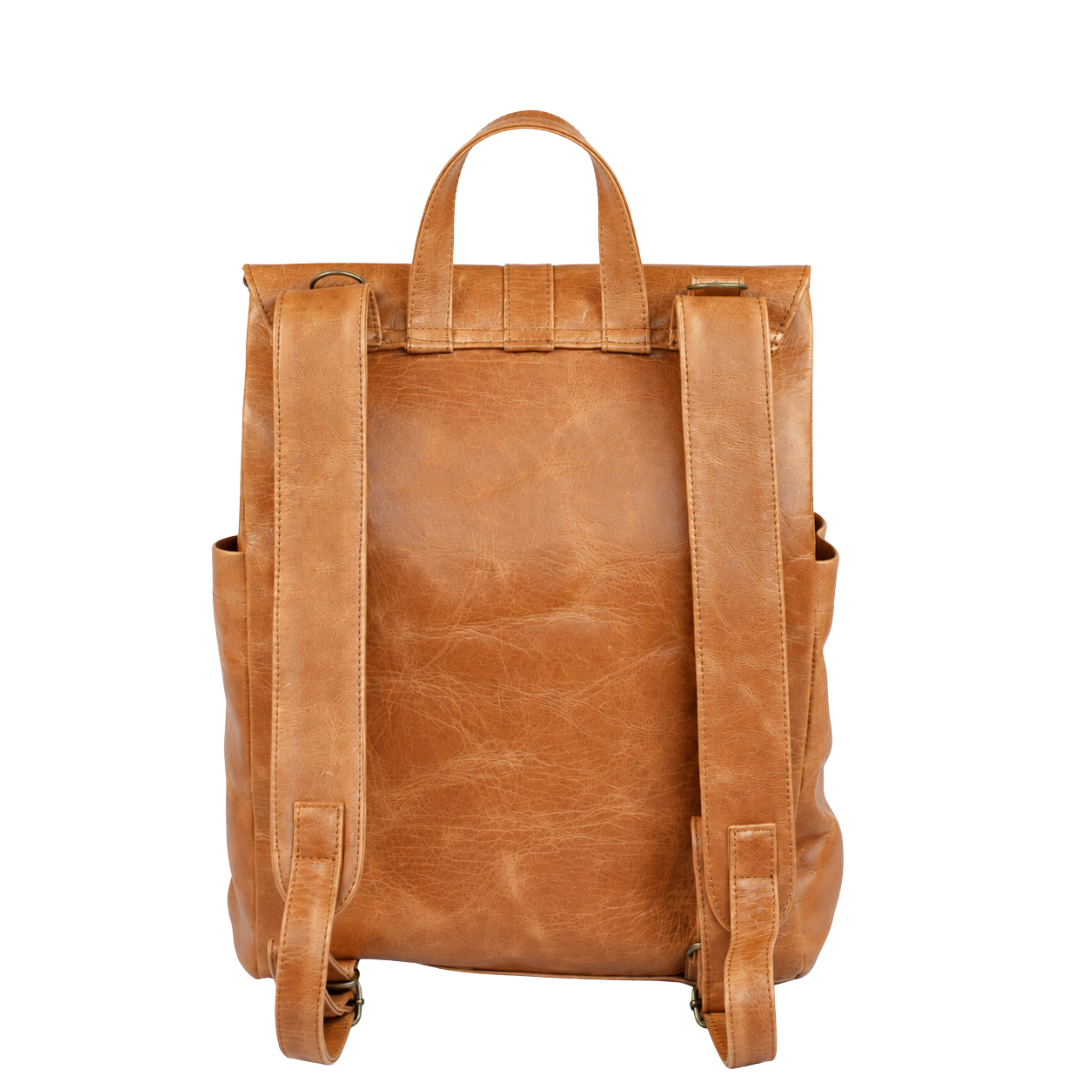 Luxury Leather Baby Backpack in Toffee with Changing Mat & Stroller Straps