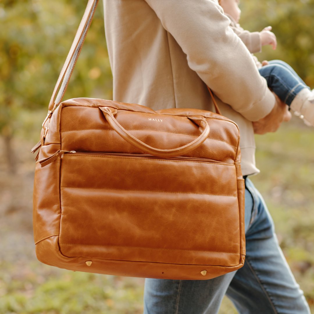 Quilted Nest Leather Baby Bag in Toffee