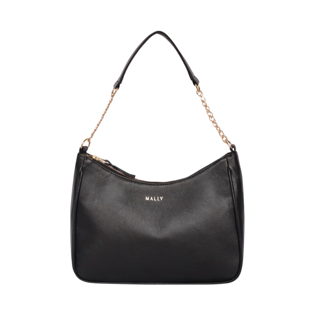 Silvia Leather Baguette Bag in Black