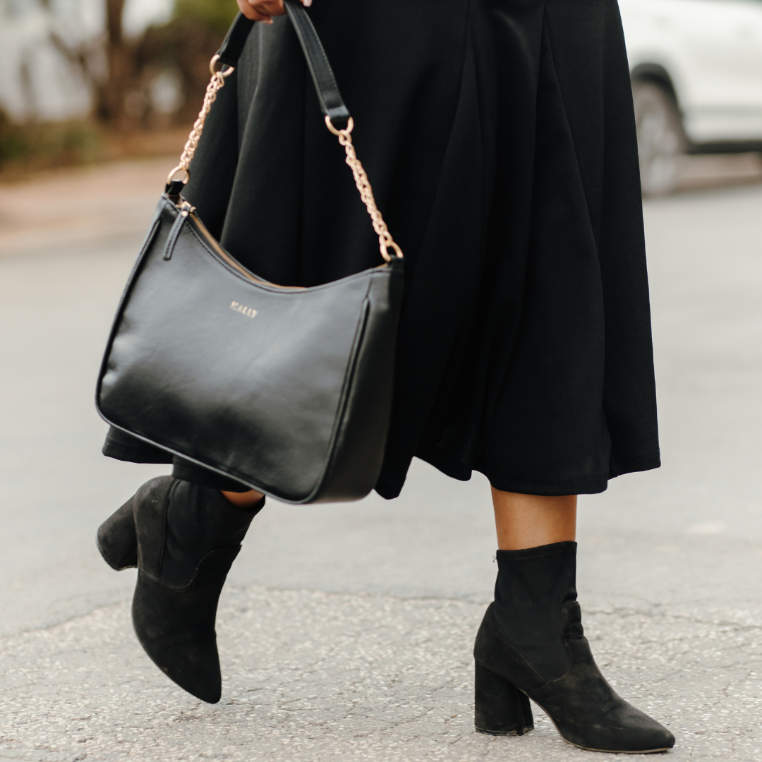 Silvia Leather Baguette Bag in Black