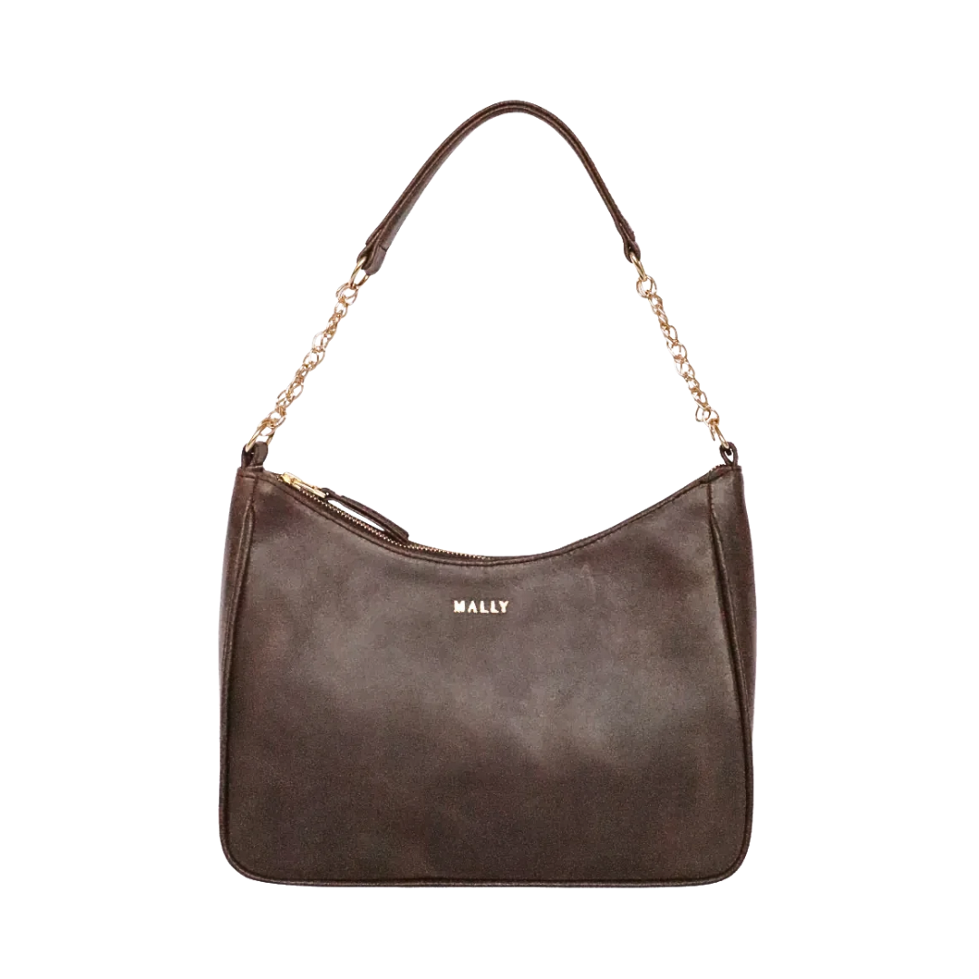 Silvia Leather Baguette Bag in Brown