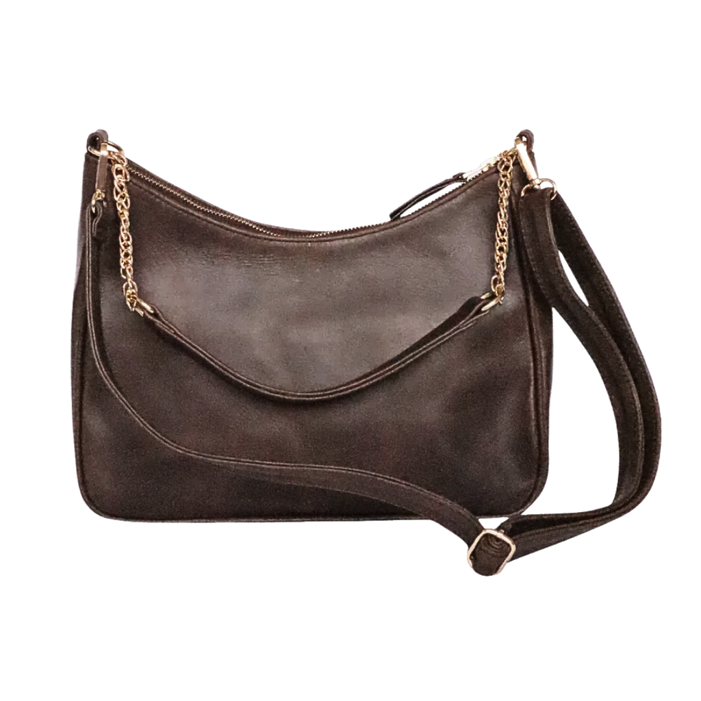 Silvia Leather Baguette Bag in Brown