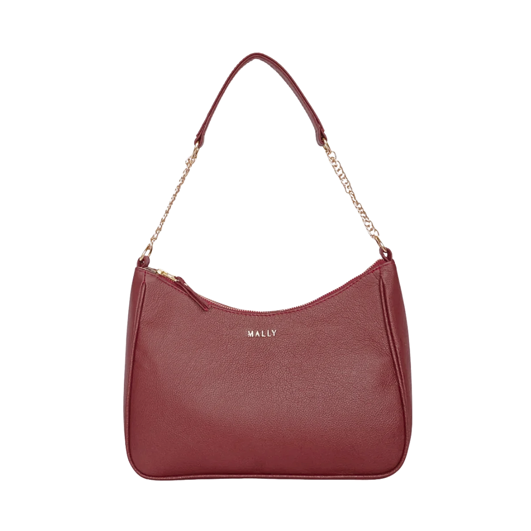 Silvia Leather Baguette Bag in Burgundy