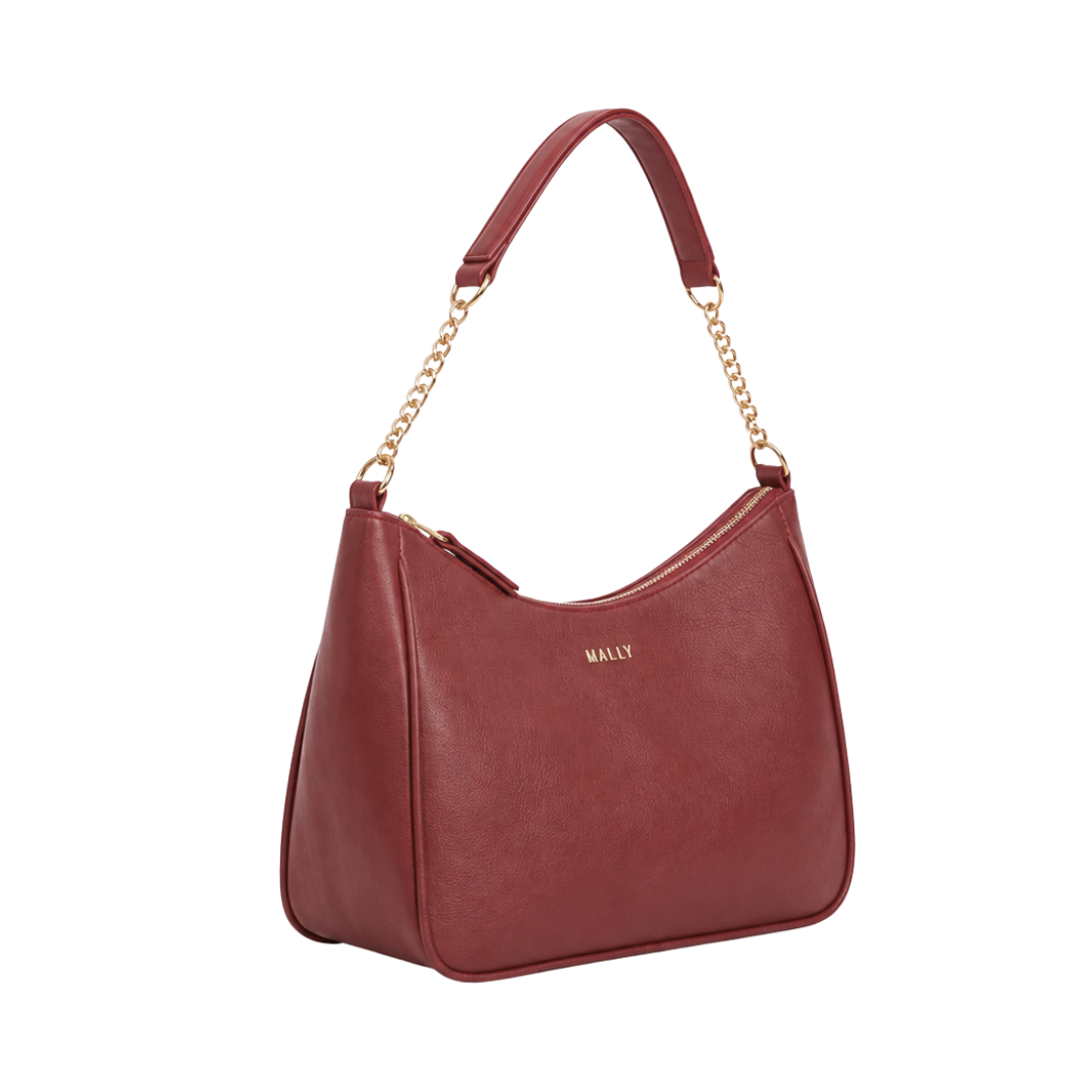 Silvia Leather Baguette Bag in Burgundy