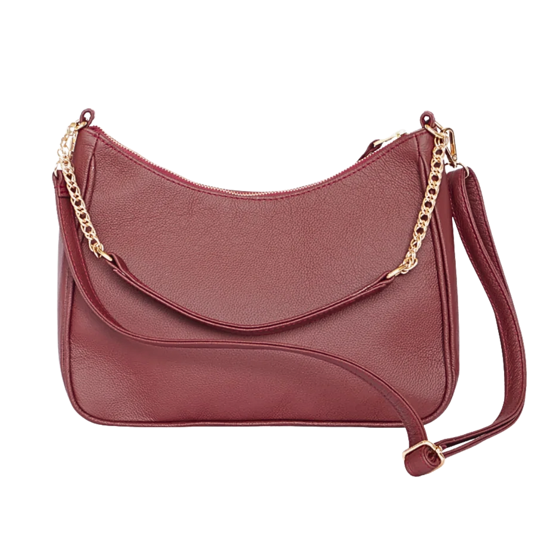 Silvia Leather Baguette Bag in Burgundy