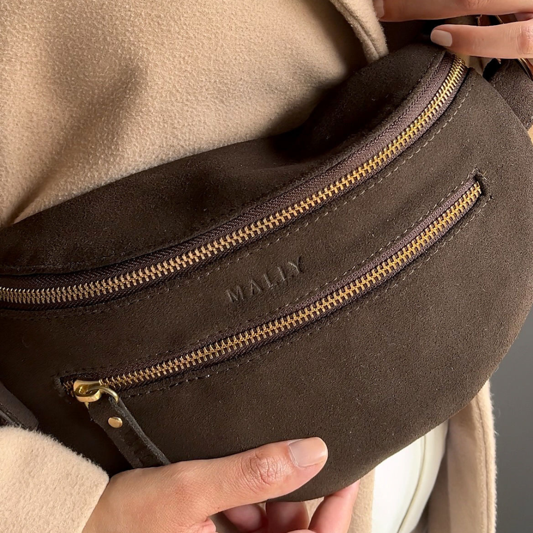 Chocolate Brown Suede Bum Bag Stylish Everyday Carry | Mally Bags