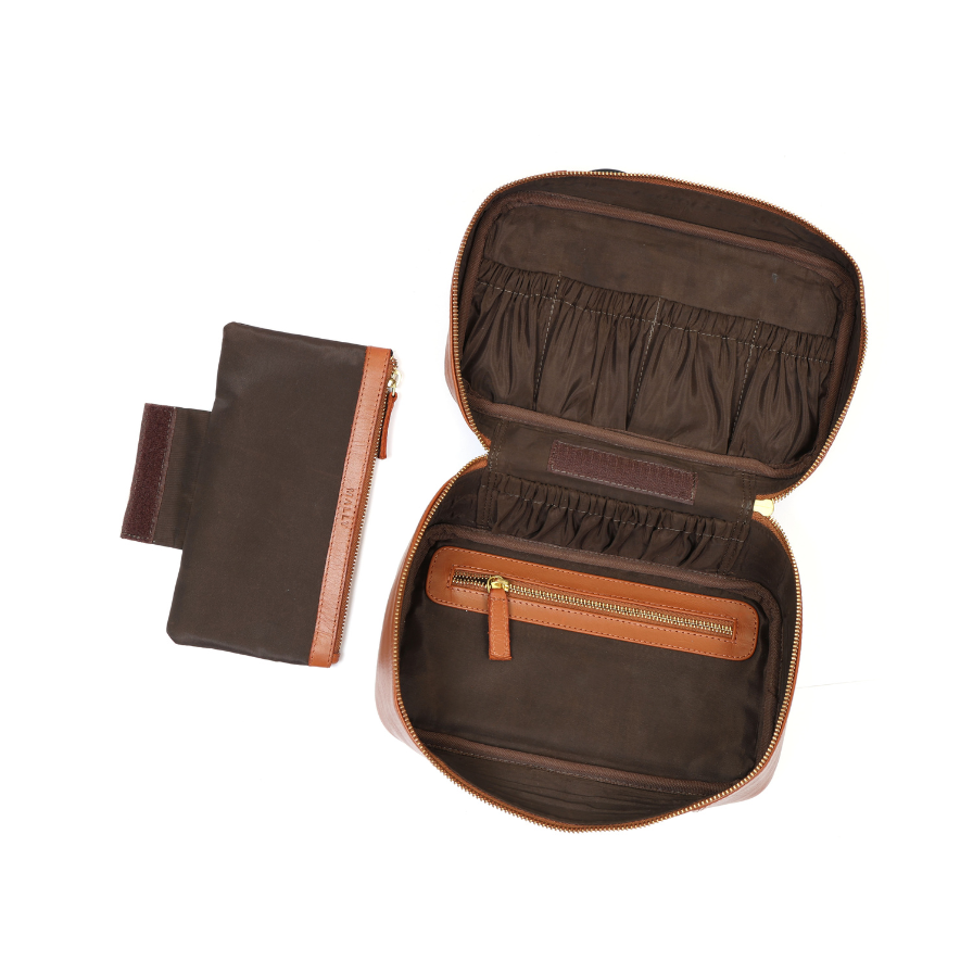 Malia Leather Ladies Toiletry Bag in Tan