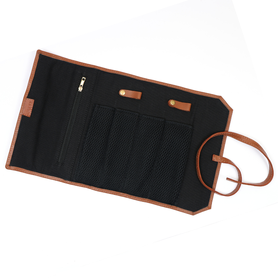 Blake Leather Tech Roll Pouch in Tan