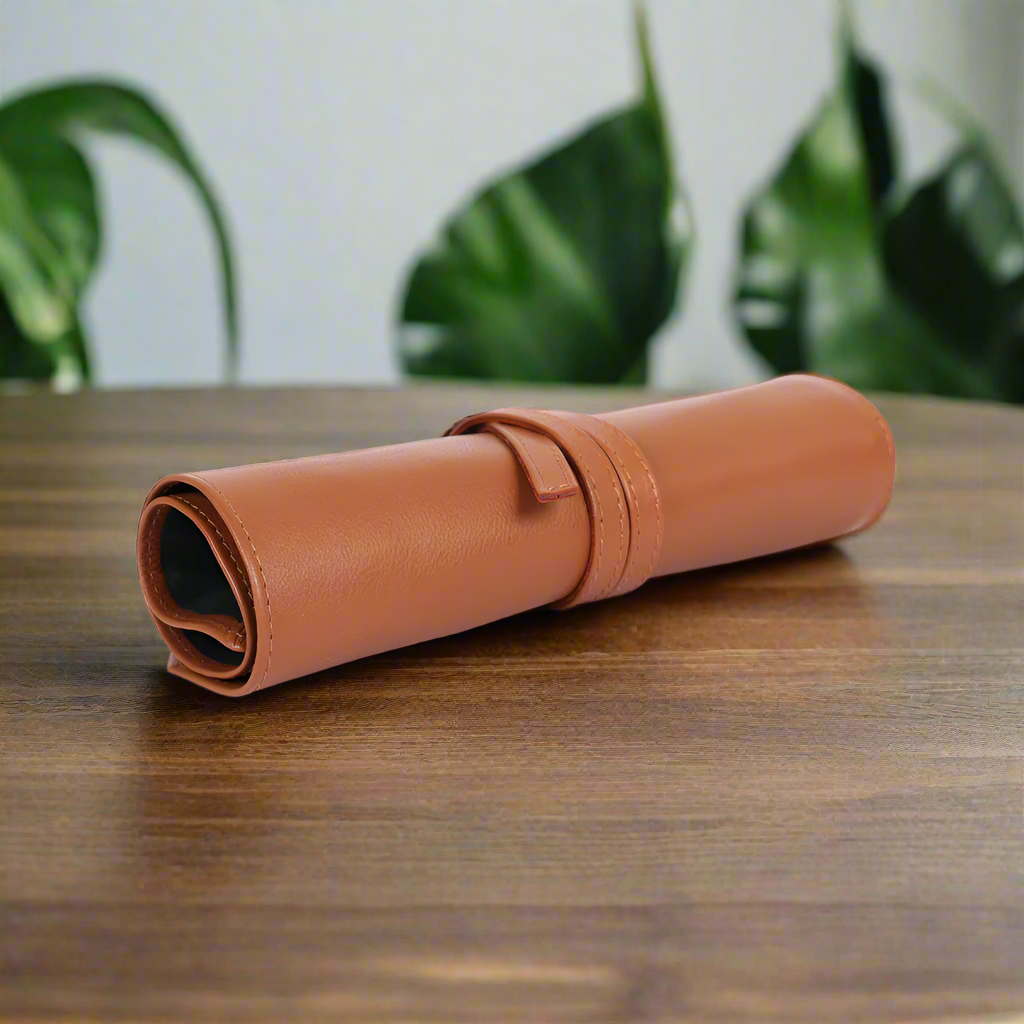 Blake Leather Tech Roll Pouch in Tan