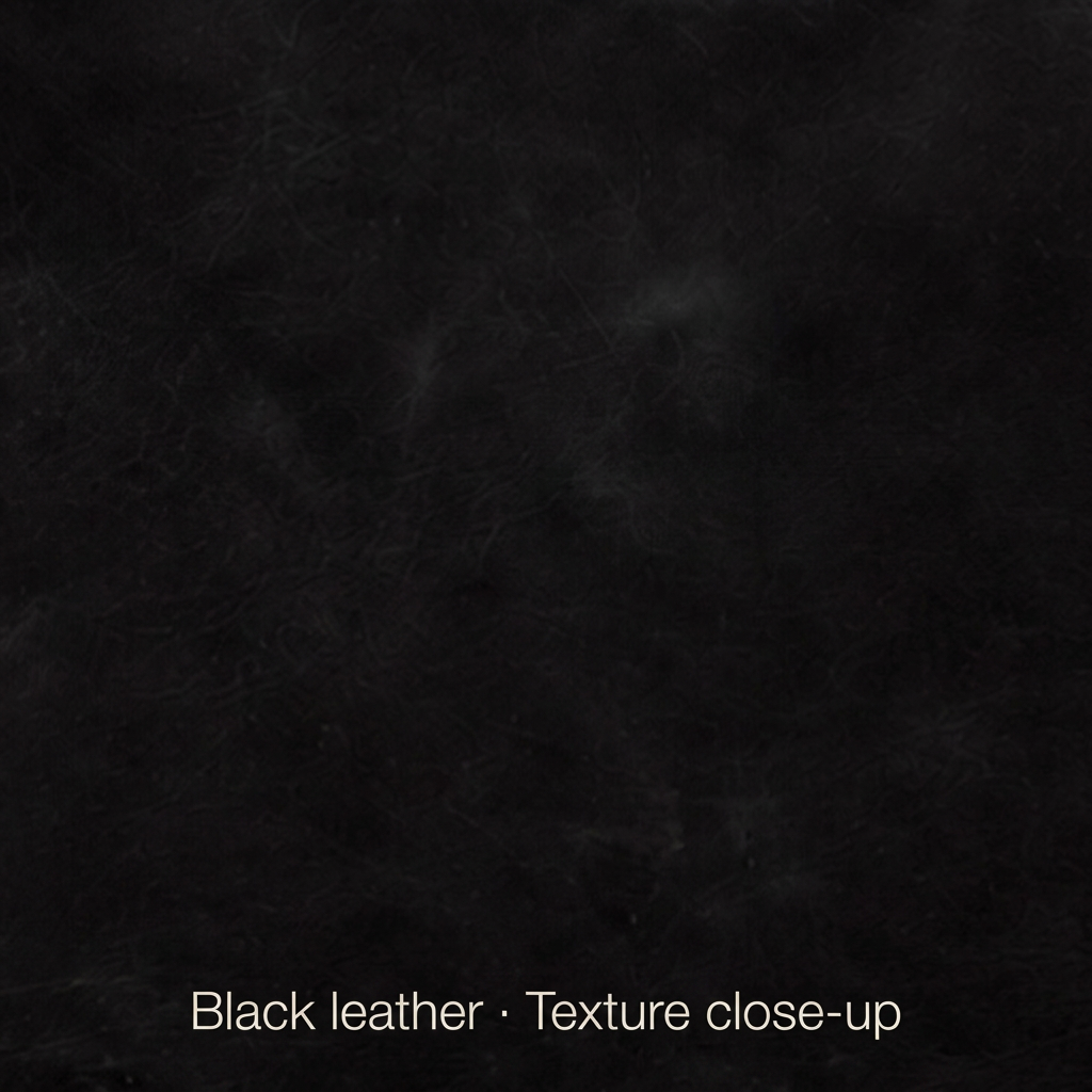 Black leather texture close-up with a soft white label