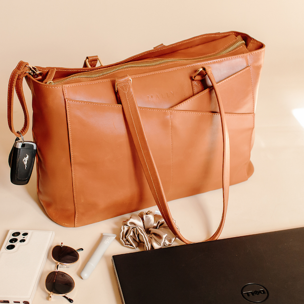 Lily Leather Ladies Laptop Bag in Tan