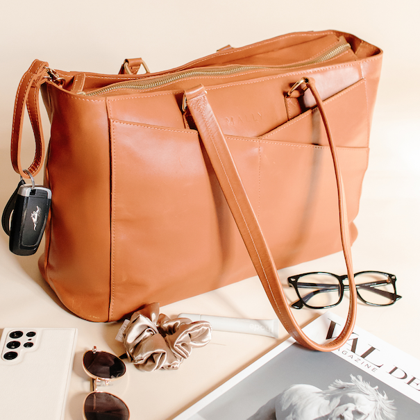 Lily Leather Ladies Laptop Bag in Tan