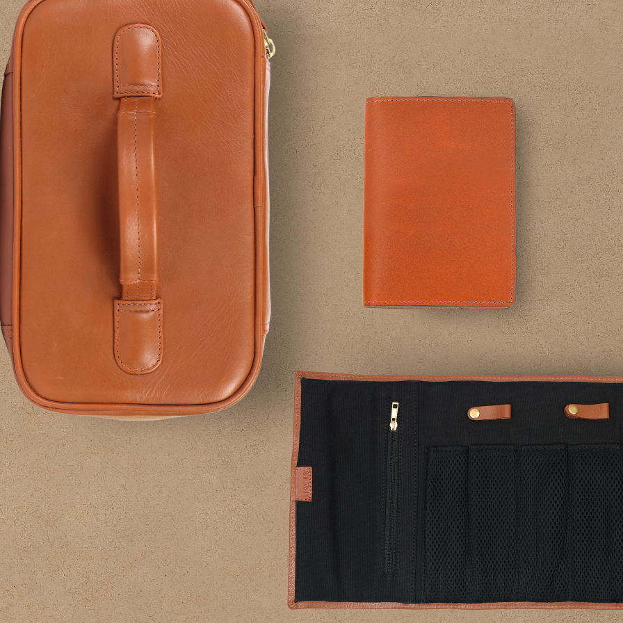 Blake Leather Tech Roll Pouch in Tan