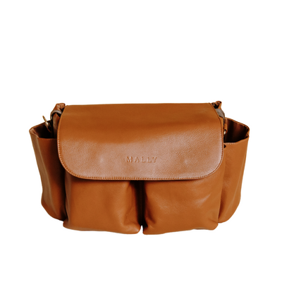 Ruby Leather Baby Stroller Bag in Tan