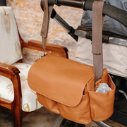 Ruby Leather Baby Stroller Bag in Tan