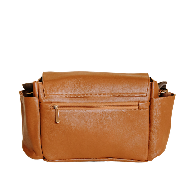 Ruby Leather Baby Stroller Bag in Tan