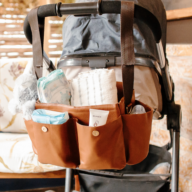 Ruby Leather Baby Stroller Bag in Tan