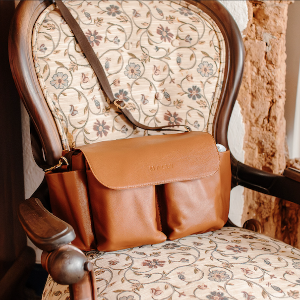 Ruby Leather Baby Stroller Bag in Tan